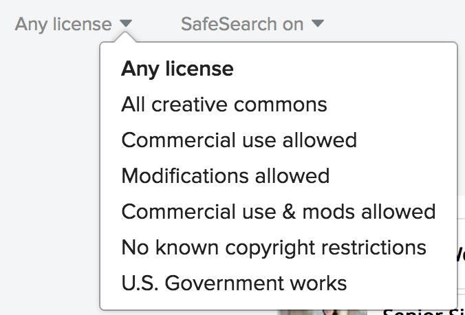 Flickr license menu