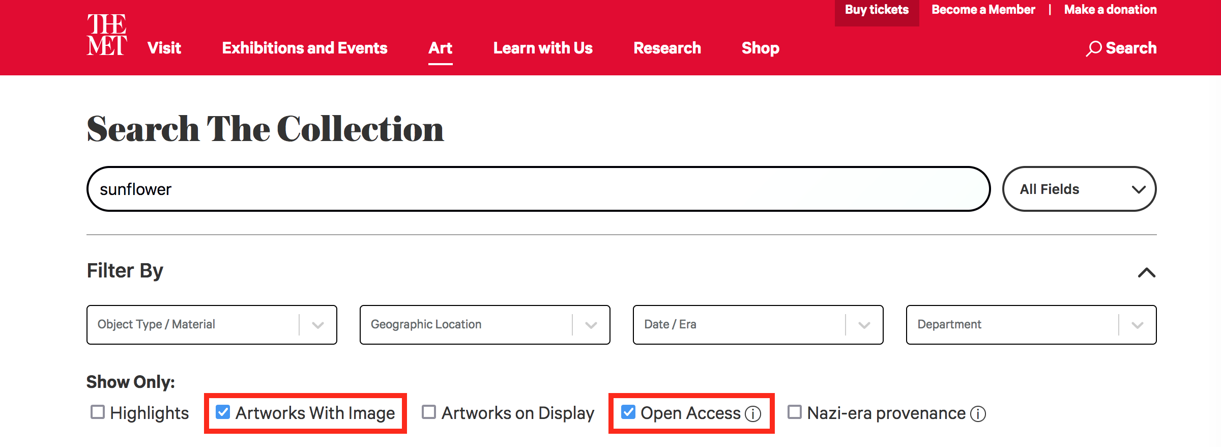 Met advanced search